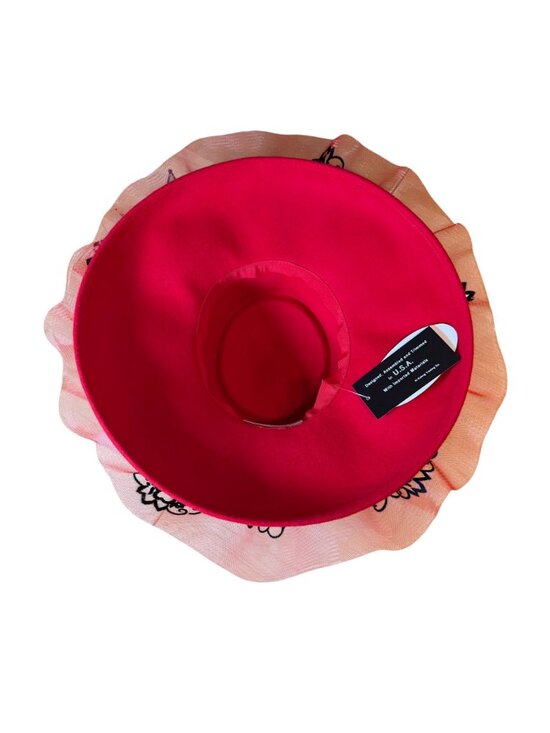 Ms Divine Elegant Red & Black Lace Wide Brim Hat Derby Church NEW main image 5